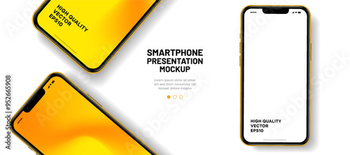 Realistic smartphone mockup. Mobile phone vector with isolated on white background. Device front view. 3D mobile phone with shadow. Realistic, high quality smart phone mockup for ui ux presentation.
