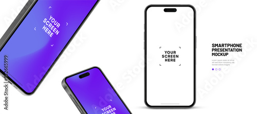 Realistic smartphone mockup. Mobile phone vector with isolated on white background. Device front view. 3D mobile phone with shadow. Realistic, high quality smart phone mockup for ui ux presentation.