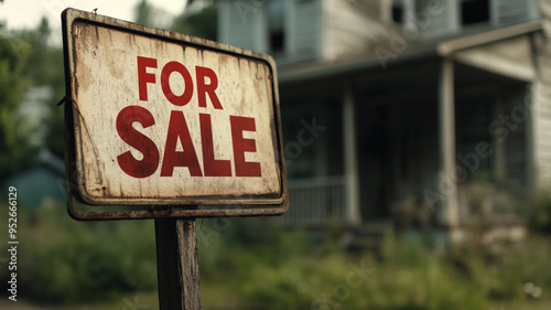 sign of "FOR SALE" banner in front of house