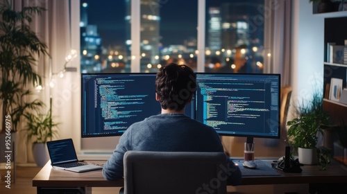Developer using a code editor with dark theme modern coding environment photo