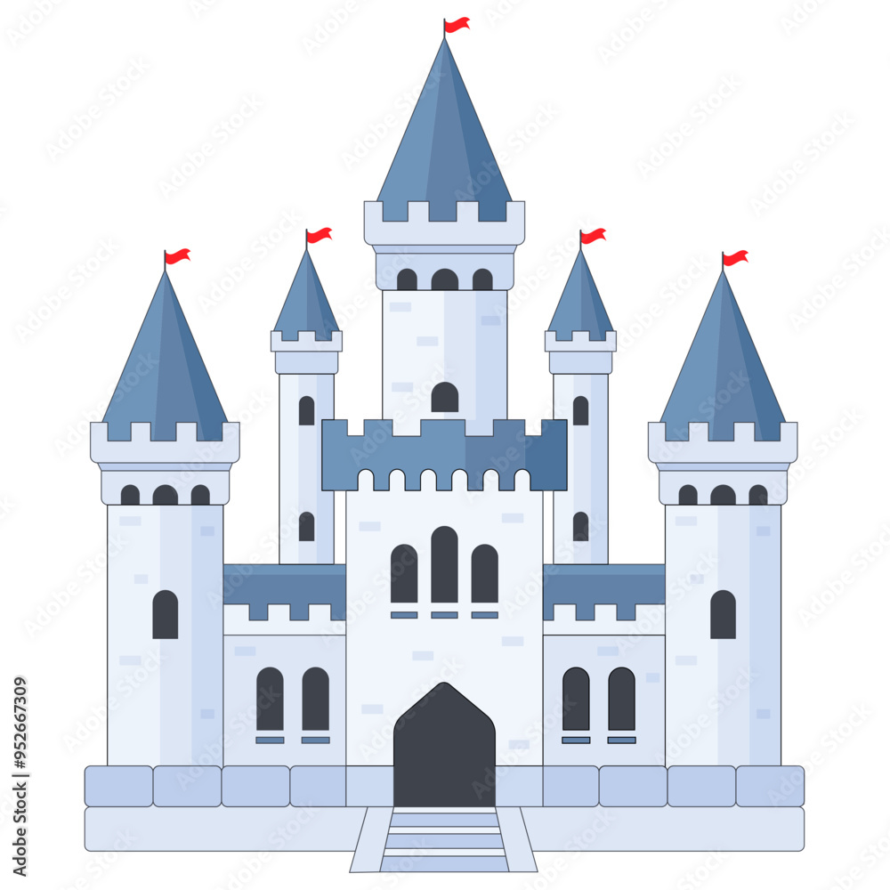 Medieval White Castle Flat Illustration Medieval White Castle Flat Illustration