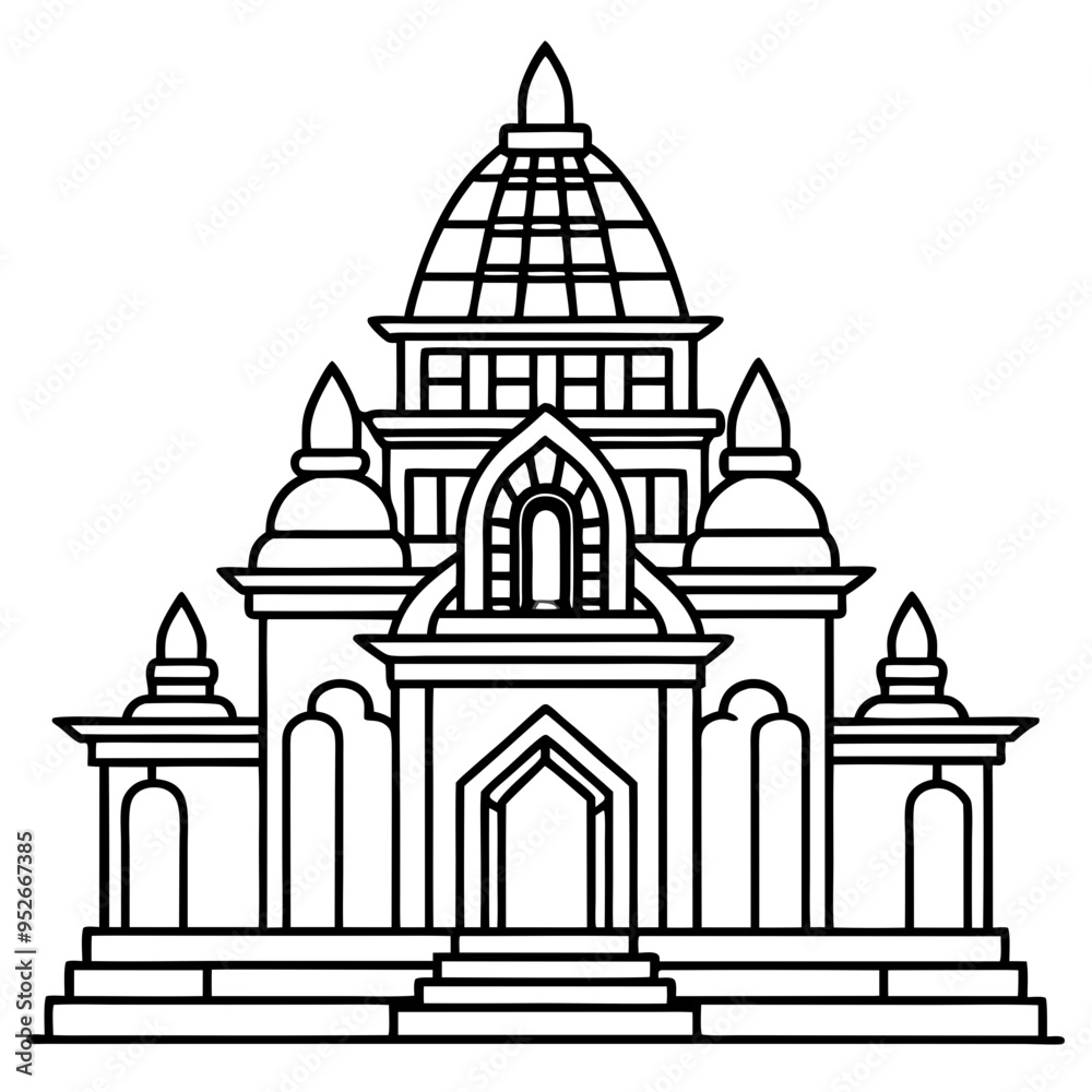 Art Nouveau-Inspired Geometric Hindu Temple Vector with Clean Lines and Curves Art Nouveau-Inspired Geometric Hindu Temple Vector with Clean Lines and Curves