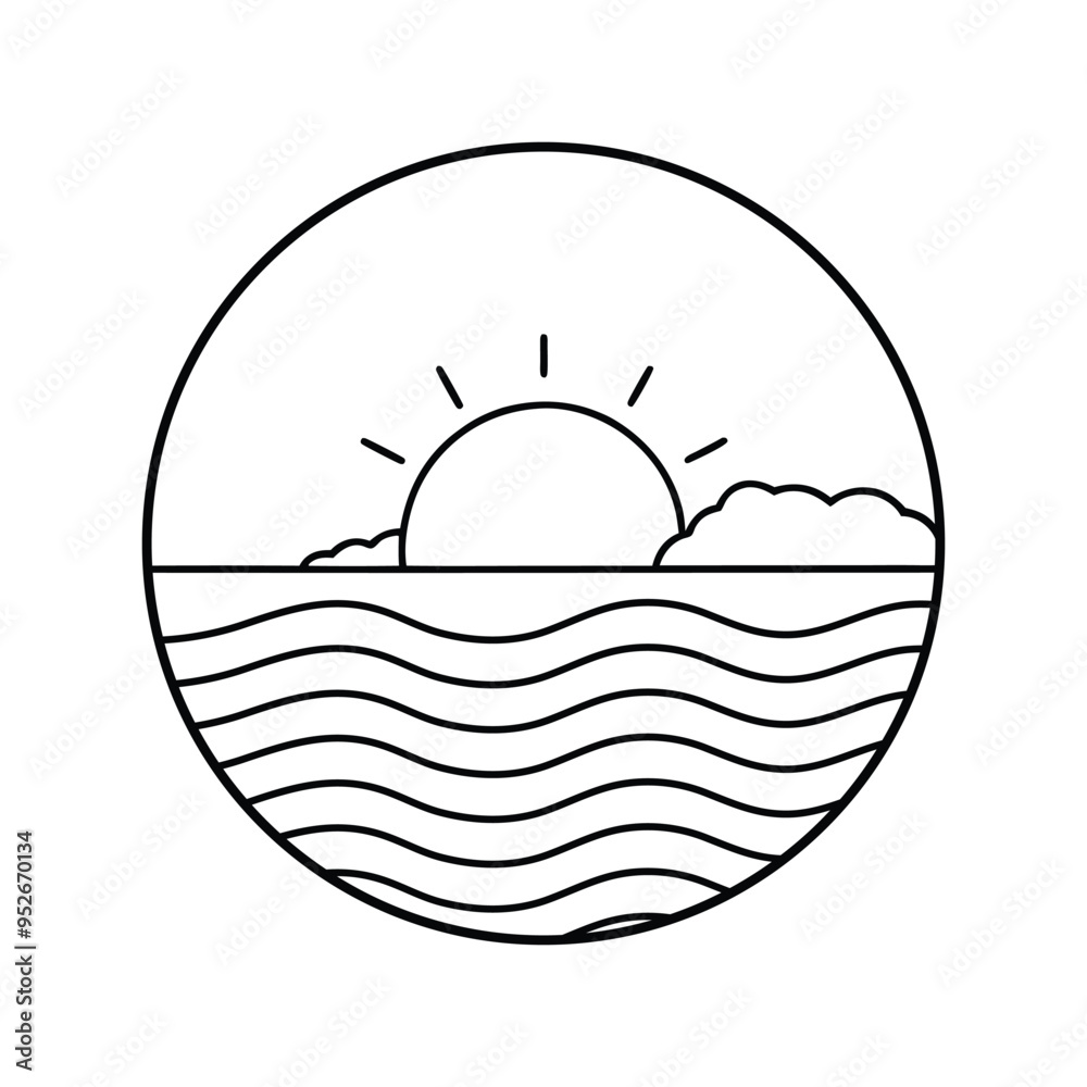 Single line art vector illustration of a sunset on a white background, elegant and minimalist design. Single line art vector illustration of a sunset on a white background, elegant and minimalist design.