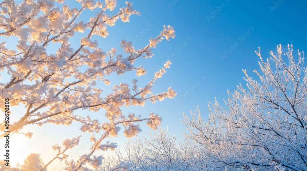 Frost covering the branches of a tree in the early morning cold weather Frost covering the branches of a tree in the early morning cold weather