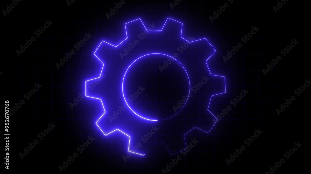 Glowing neon setting icon, blue color settings icon, Technology setting icon on black background. Industry and technology concept, blue color neon glowing Animation of seamless loop. Glowing neon setting icon, blue color settings icon, Technology setting icon on black background. Industry and technology concept, blue color neon glowing Animation of seamless loop.