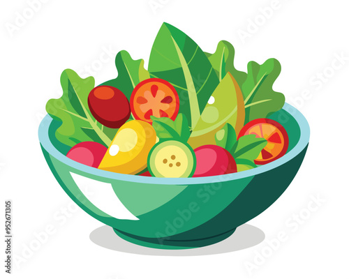 Fresh vegetable salad in ceramic decorative bowl vector illustration healthy food Vegetarian nutrition 