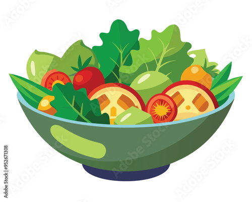 Fresh vegetable salad in ceramic decorative bowl vector illustration healthy food Vegetarian nutrition 