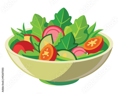 Fresh vegetable salad in ceramic decorative bowl vector illustration healthy food Vegetarian nutrition 