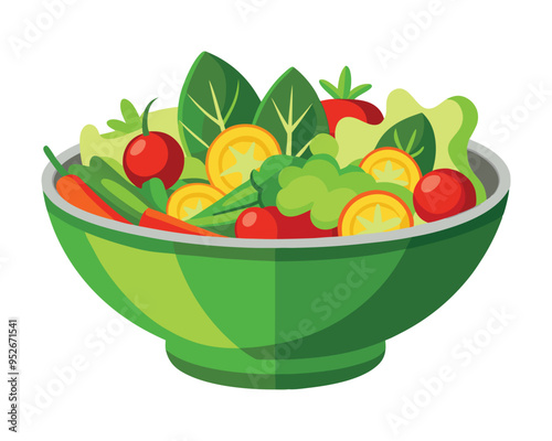 Fresh vegetable salad in ceramic decorative bowl vector illustration healthy food Vegetarian nutrition 