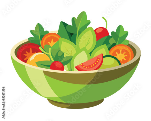 Fresh vegetable salad in ceramic decorative bowl vector illustration healthy food Vegetarian nutrition 