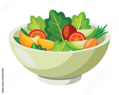 Fresh vegetable salad in ceramic decorative bowl vector illustration healthy food Vegetarian nutrition 