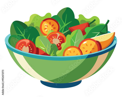 Fresh vegetable salad in ceramic decorative bowl vector illustration healthy food Vegetarian nutrition 