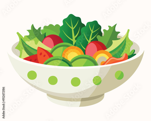 Fresh vegetable salad in ceramic decorative bowl vector illustration healthy food Vegetarian nutrition 