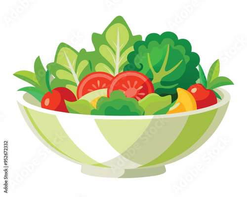Fresh vegetable salad in ceramic decorative bowl vector illustration healthy food Vegetarian nutrition 