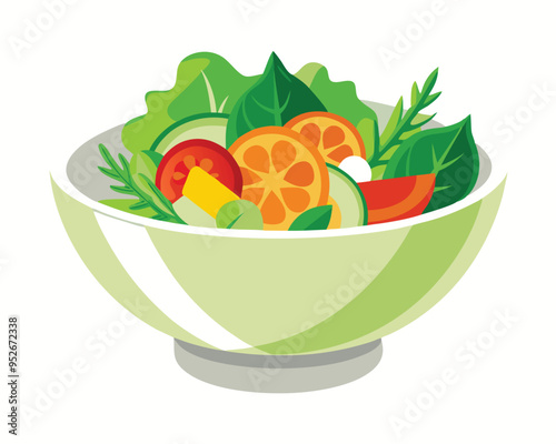 Fresh vegetable salad in ceramic decorative bowl vector illustration healthy food Vegetarian nutrition 