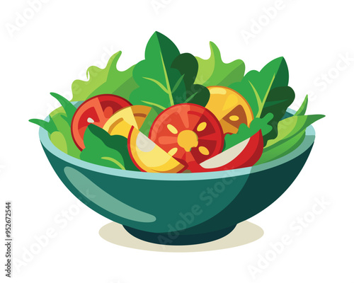 Fresh vegetable salad in ceramic decorative bowl vector illustration healthy food Vegetarian nutrition 