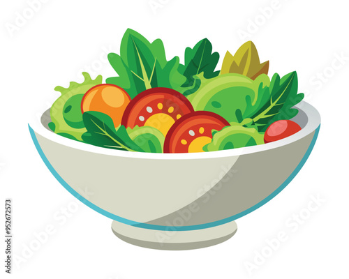 Fresh vegetable salad in ceramic decorative bowl vector illustration healthy food Vegetarian nutrition 