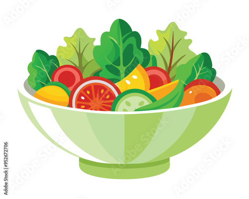 Fresh vegetable salad in ceramic decorative bowl vector illustration healthy food Vegetarian nutrition 