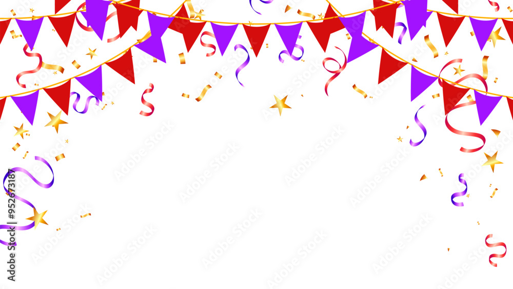 Obraz premium flag garlands, confetti, streamer ribbons vector illustration. party decoration banner
