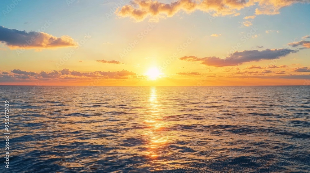 Golden sunset over a calm sea clear weather Golden sunset over a calm sea clear weather