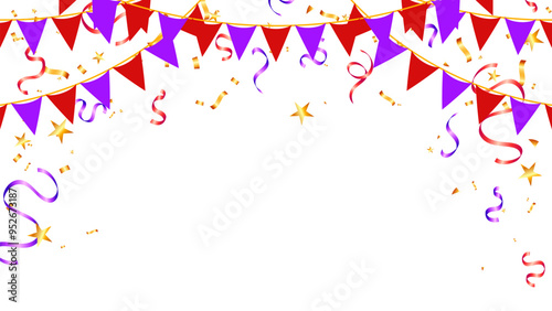 flag garlands, confetti, streamer ribbons vector illustration. party decoration banner