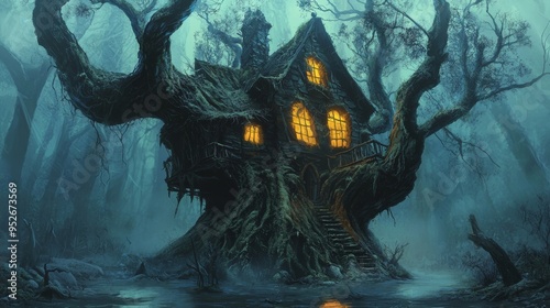 Old Ancient Night Hag House in the Swamp Concept Art