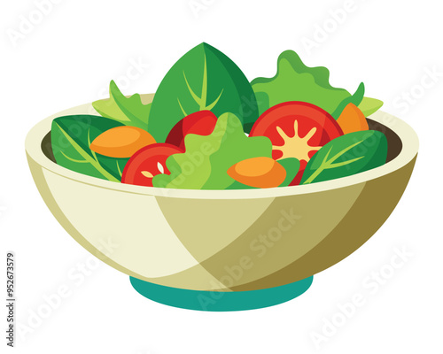 Fresh vegetable salad in ceramic decorative bowl vector illustration healthy food Vegetarian nutrition 