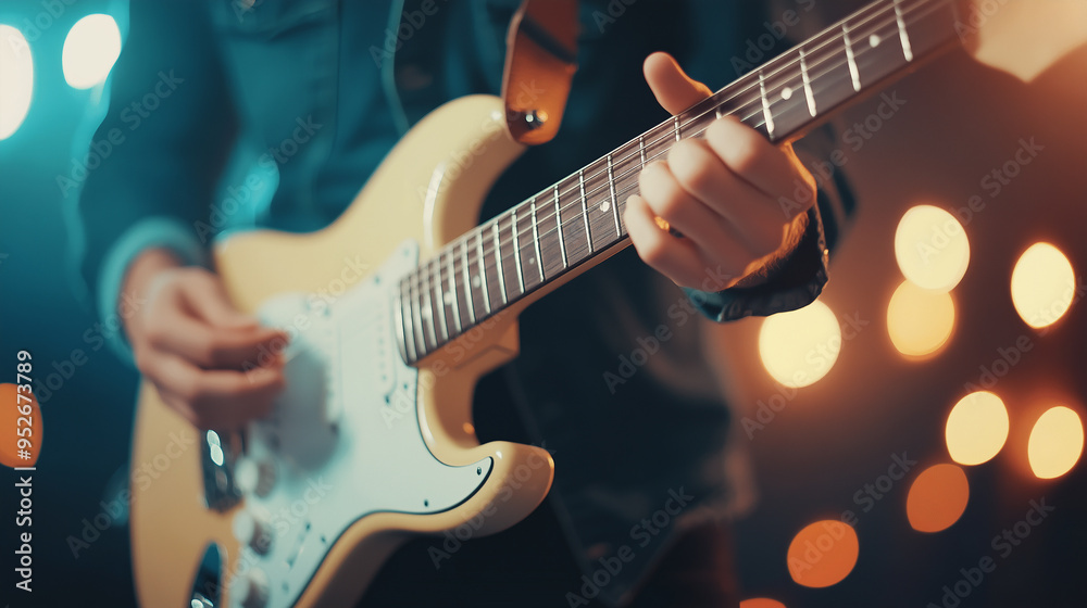 Fototapeta premium Live Guitar Performance in Spotlight