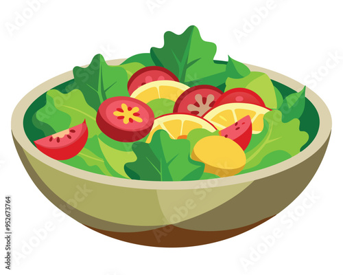 Fresh vegetable salad in ceramic decorative bowl vector illustration healthy food Vegetarian nutrition 