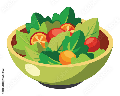 Fresh vegetable salad in ceramic decorative bowl vector illustration healthy food Vegetarian nutrition 