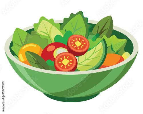 Fresh vegetable salad in ceramic decorative bowl vector illustration healthy food Vegetarian nutrition 