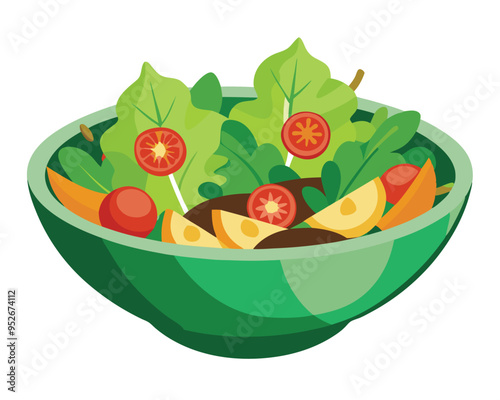 Fresh vegetable salad in ceramic decorative bowl vector illustration healthy food Vegetarian nutrition 