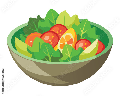 Fresh vegetable salad in ceramic decorative bowl vector illustration healthy food Vegetarian nutrition 