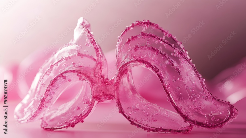 Close-up of a decorative pink mask with crystal-like details on a soft pink background Close-up of a decorative pink mask with crystal-like details on a soft pink background