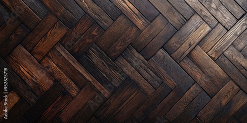 Dark wood parquet background with a textured copy space frame.