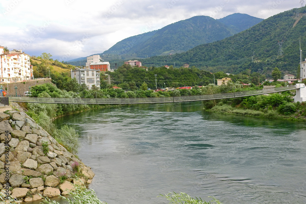 Fototapeta premium Natural river water flowing through greenery