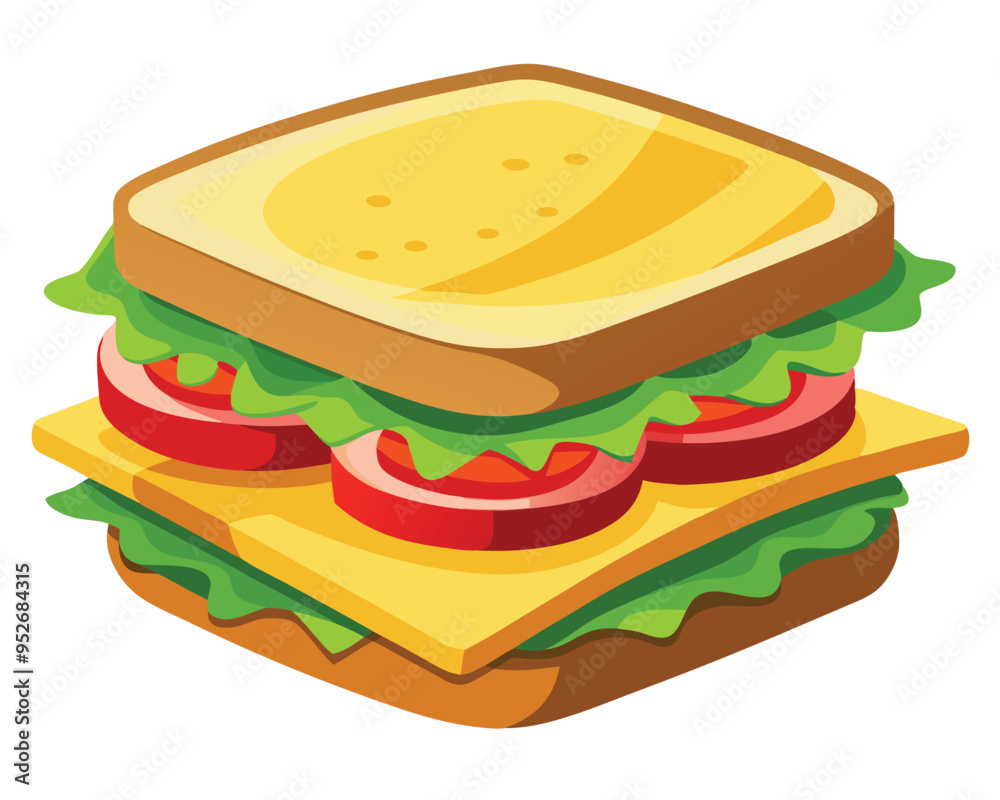 delicious sandwich with crispy bacon fresh lettuce and layered cheese vector illustration delicious sandwich with crispy bacon fresh lettuce and layered cheese vector illustration