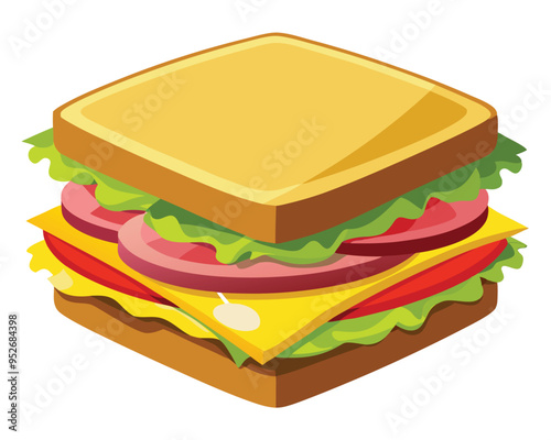 delicious sandwich with crispy bacon fresh lettuce and layered cheese vector illustration
