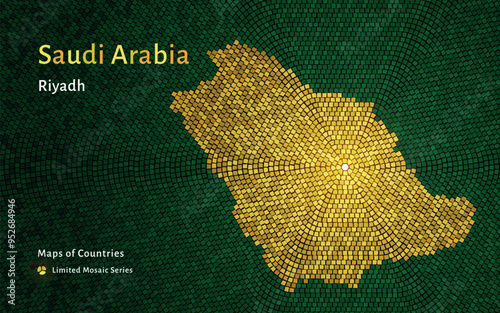 Creative Luxury Mosaic Design of Saudi Arabia Map, Featuring Riyadh
