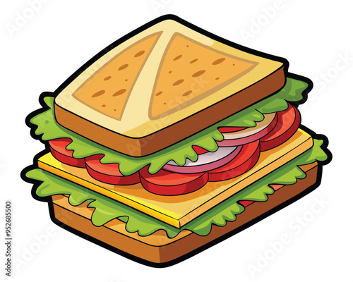 delicious sandwich with crispy bacon fresh lettuce and layered cheese vector illustration