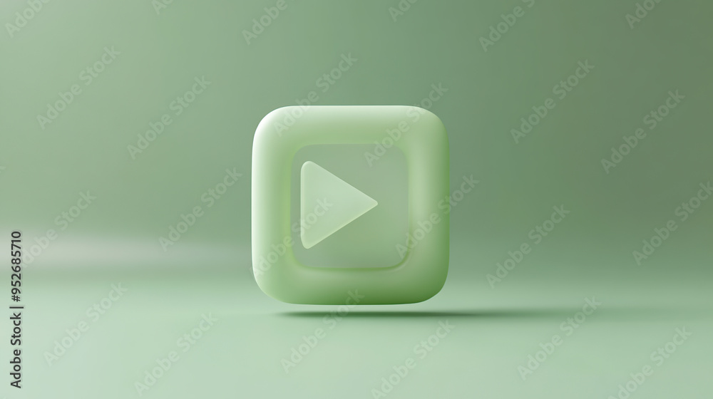 3D rendered play button icon in green on green background. 3D rendered play button icon in green on green background.