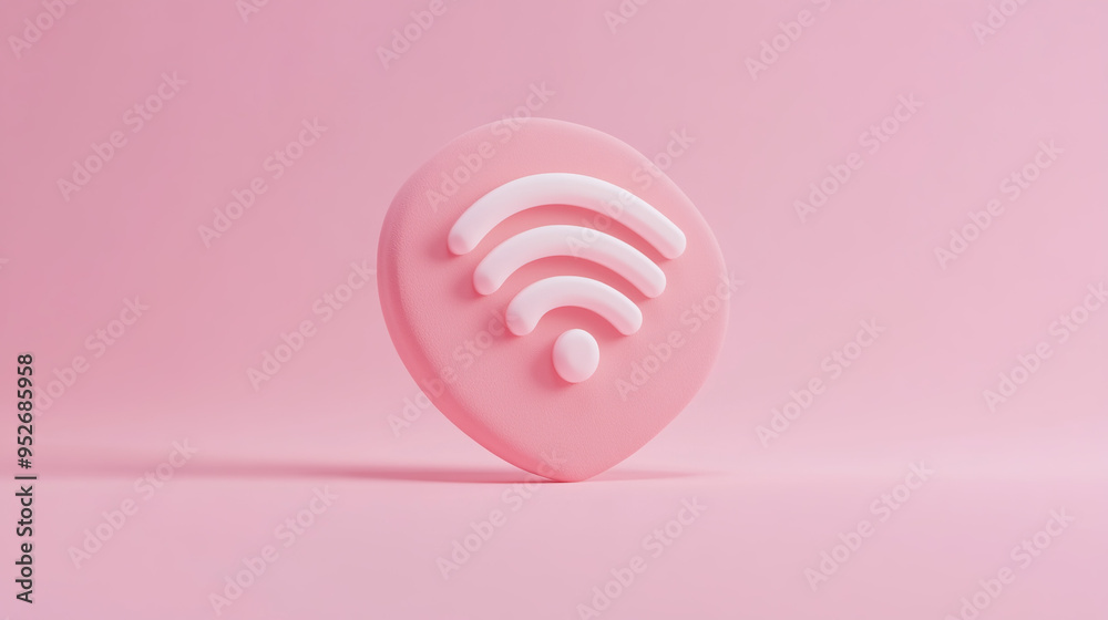 3D rendering of a pink wifi symbol against a pink background. 3D rendering of a pink wifi symbol against a pink background.