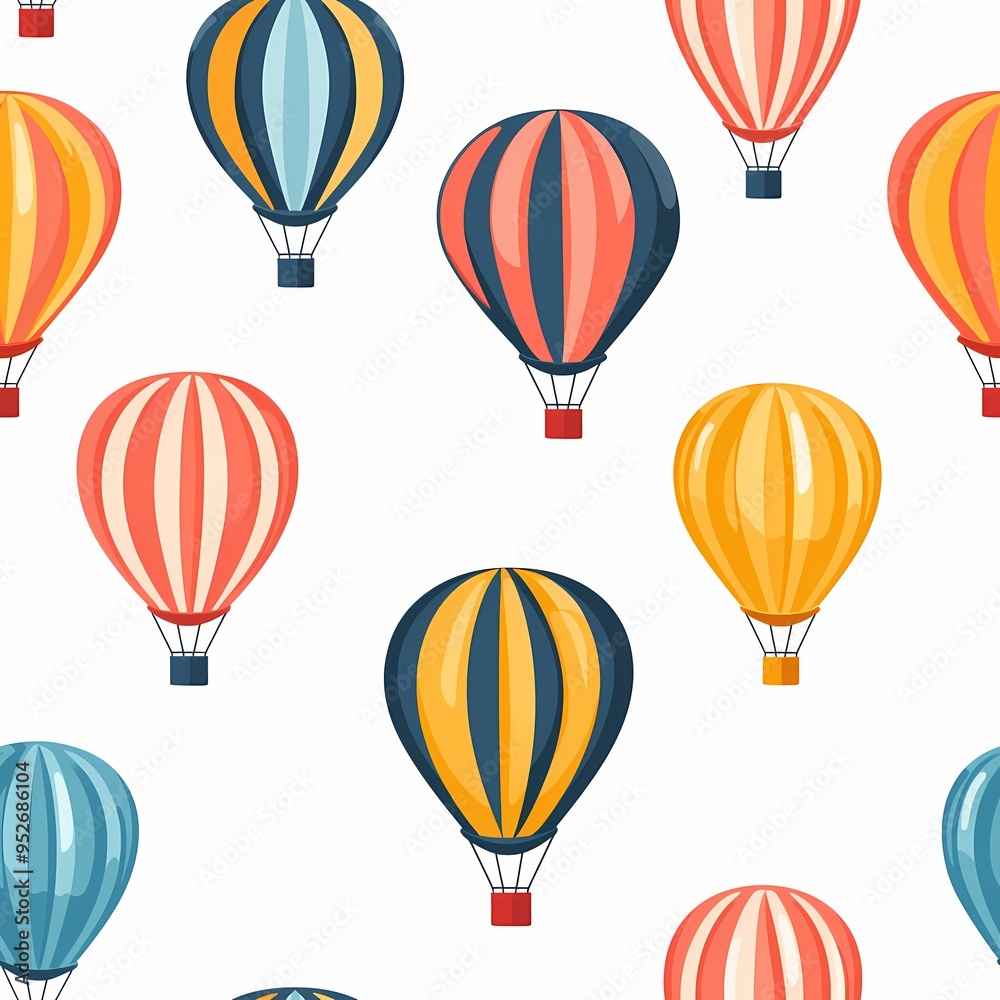 Colorful hot air balloons patterned on a white background. Colorful hot air balloons patterned on a white background.