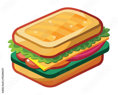 delicious sandwich with crispy bacon fresh lettuce and layered cheese vector illustration