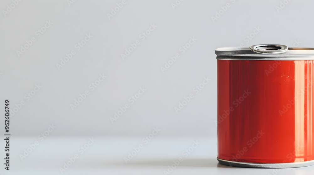 Glossy Metallic Tomato Soup Can on Pristine White Background with Modern Pop Art Aesthetic Glossy Metallic Tomato Soup Can on Pristine White Background with Modern Pop Art Aesthetic