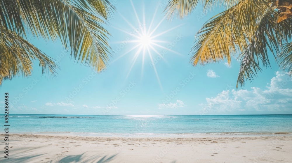 Tropical sun shining brightly over a palm-lined beach warm weather Tropical sun shining brightly over a palm-lined beach warm weather