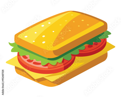 delicious sandwich with crispy bacon fresh lettuce and layered cheese vector illustration