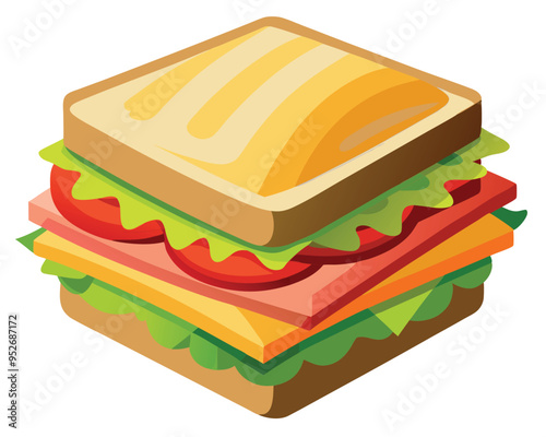 delicious sandwich with crispy bacon fresh lettuce and layered cheese vector illustration
