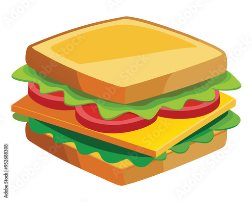 delicious sandwich with crispy bacon fresh lettuce and layered cheese vector illustration