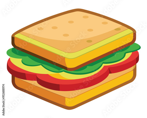 delicious sandwich with crispy bacon fresh lettuce and layered cheese vector illustration